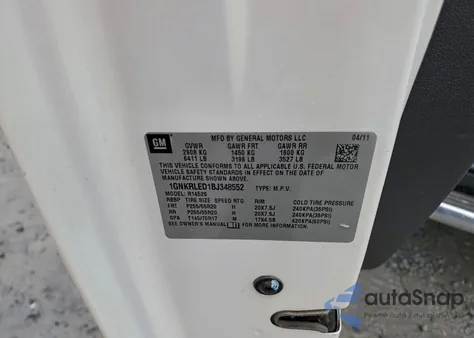 2011 Chevrolet Traverse Ltz z USA, uszkodzony, nr VIN 1GNKRLED1BJ348552